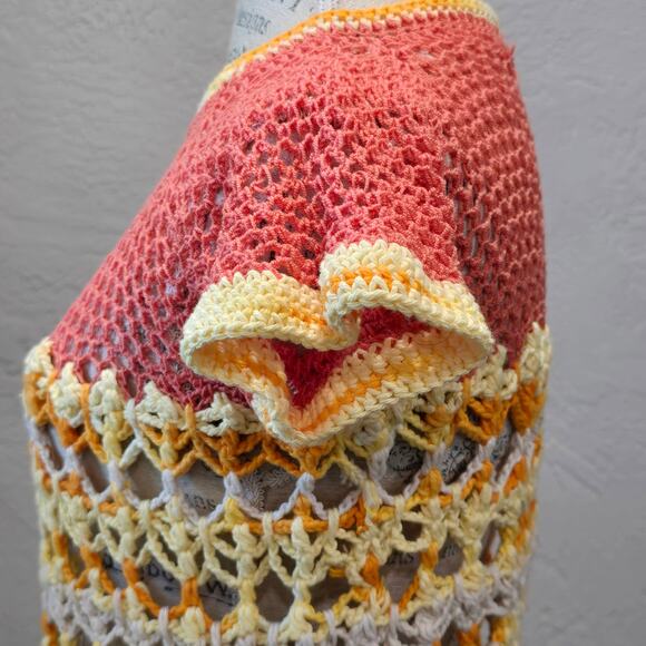 Handmade Crochet Multicolor Granny Square Knit Short Sleeve Shirt - Picture 3 of 10